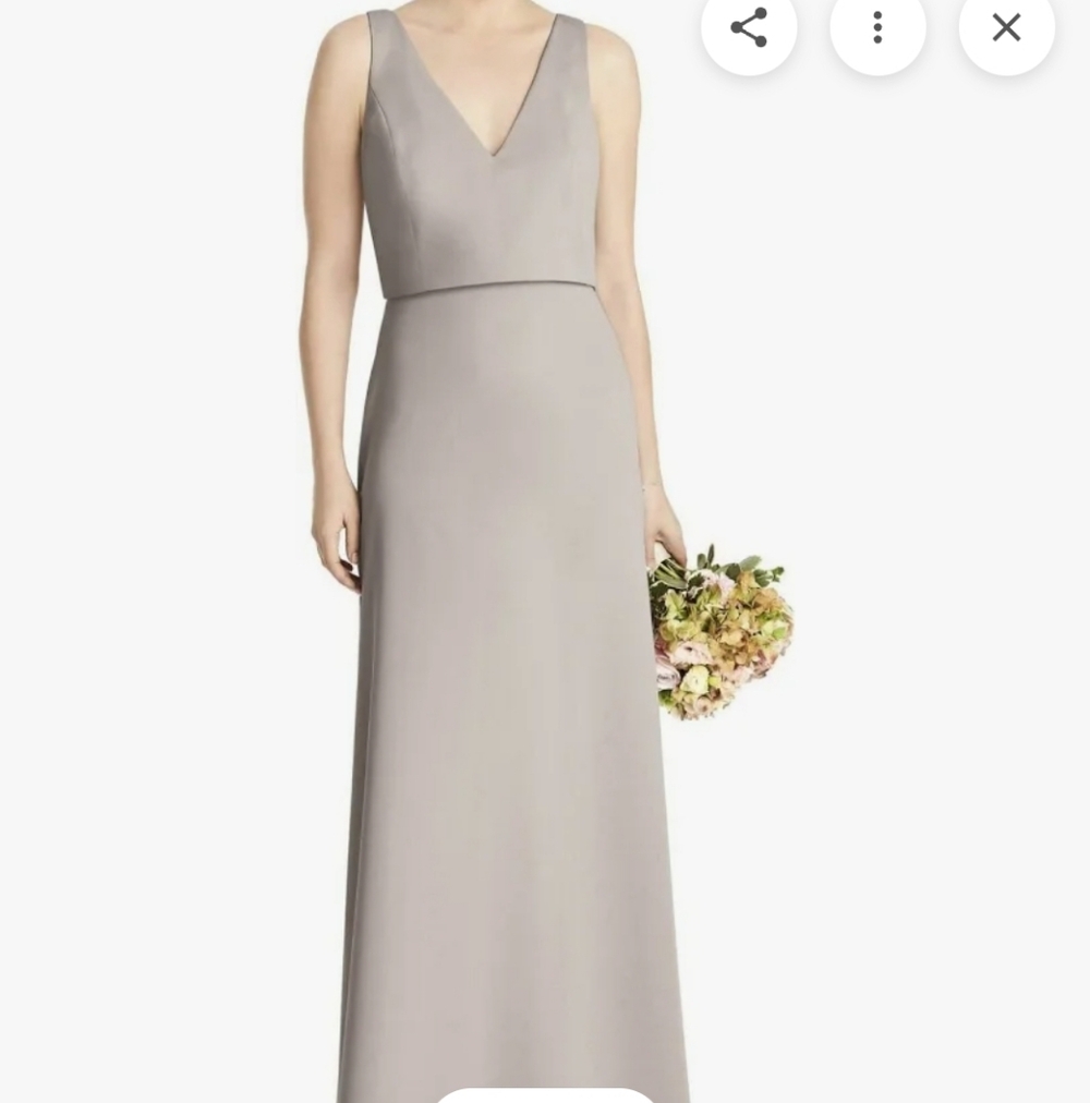 Size 14 taupy gray crepe formal gown w/ flouncy top Aline skirt by jenny yoo NWT